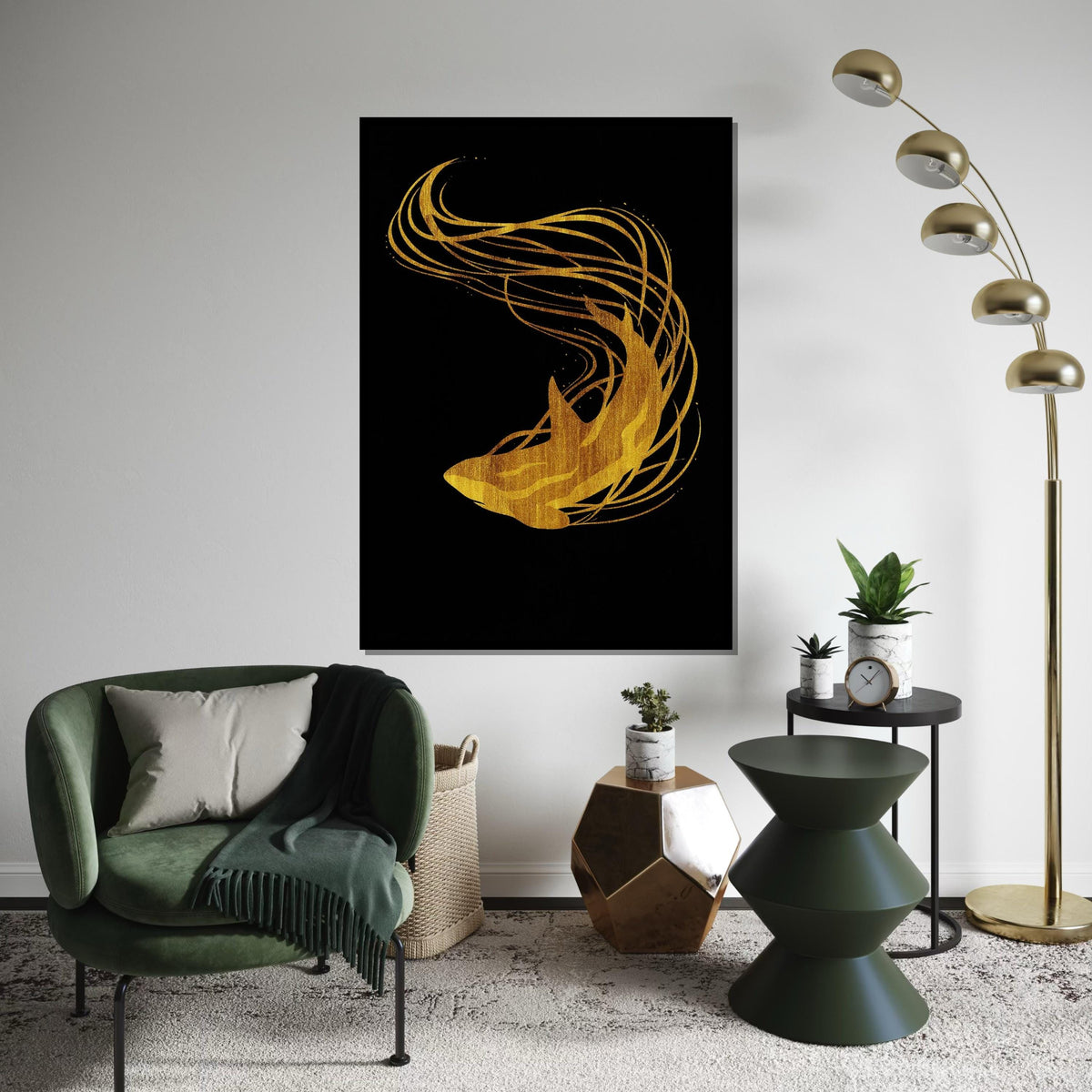 Golden Shark Canvas Art, Abstract Ocean Wall Print, Gold Shark Silhouette, Modern Wall Art Canvas Design, Ready To Hang Decoration
