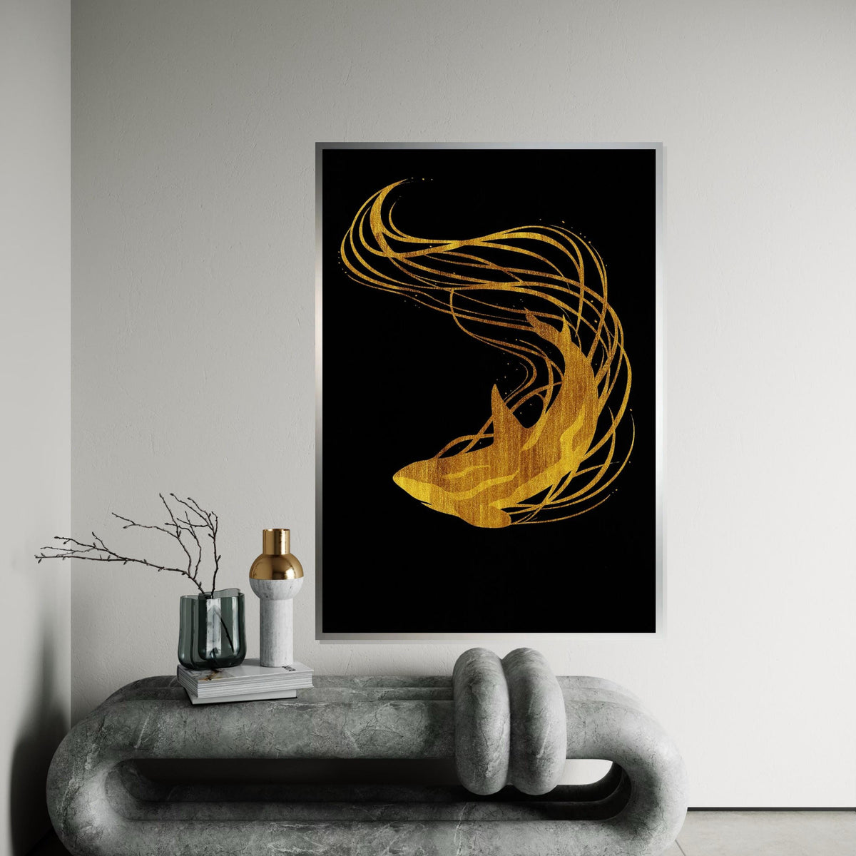 Golden Shark Canvas Art, Abstract Ocean Wall Print, Gold Shark Silhouette, Modern Wall Art Canvas Design, Ready To Hang Decoration