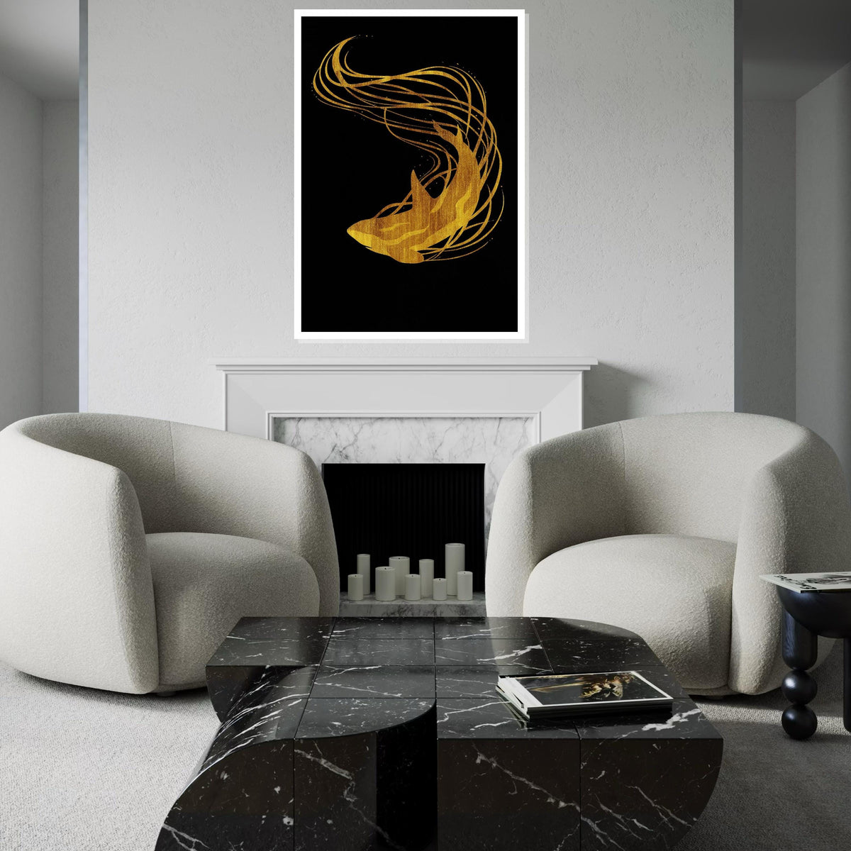 Golden Shark Canvas Art, Abstract Ocean Wall Print, Gold Shark Silhouette, Modern Wall Art Canvas Design, Ready To Hang Decoration
