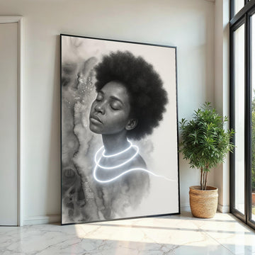 Dreamlike Portrait Canvas, Ethereal Art, Afro Hair Glow, Wall Art Canvas Design, Ready To Hang Decoration