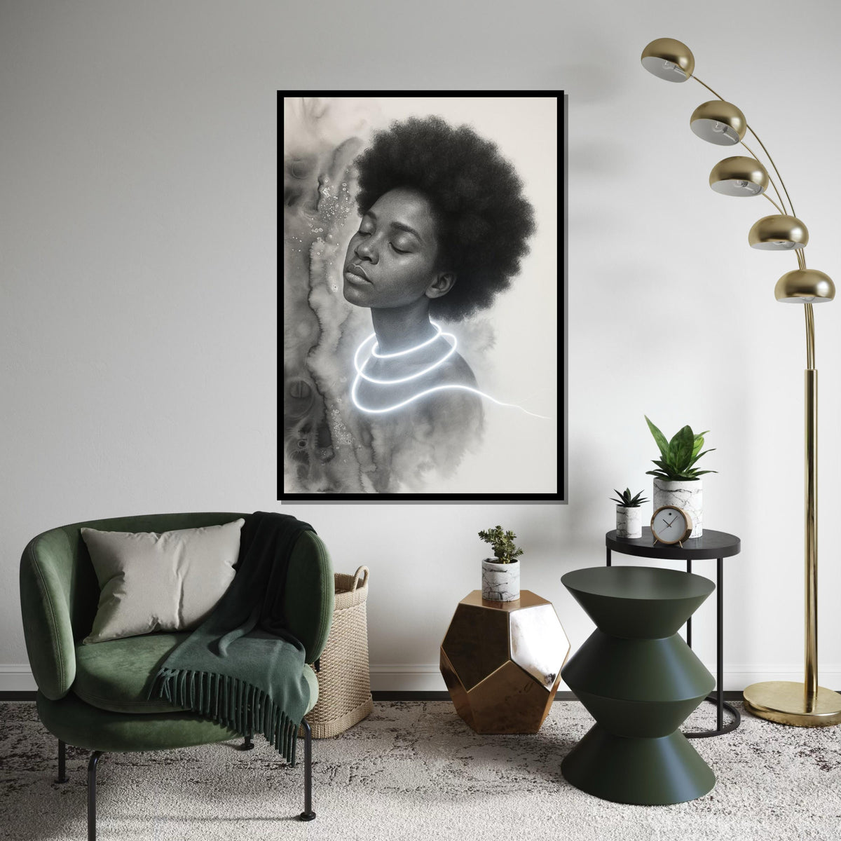Dreamlike Portrait Canvas, Ethereal Art, Afro Hair Glow, Wall Art Canvas Design, Ready To Hang Decoration
