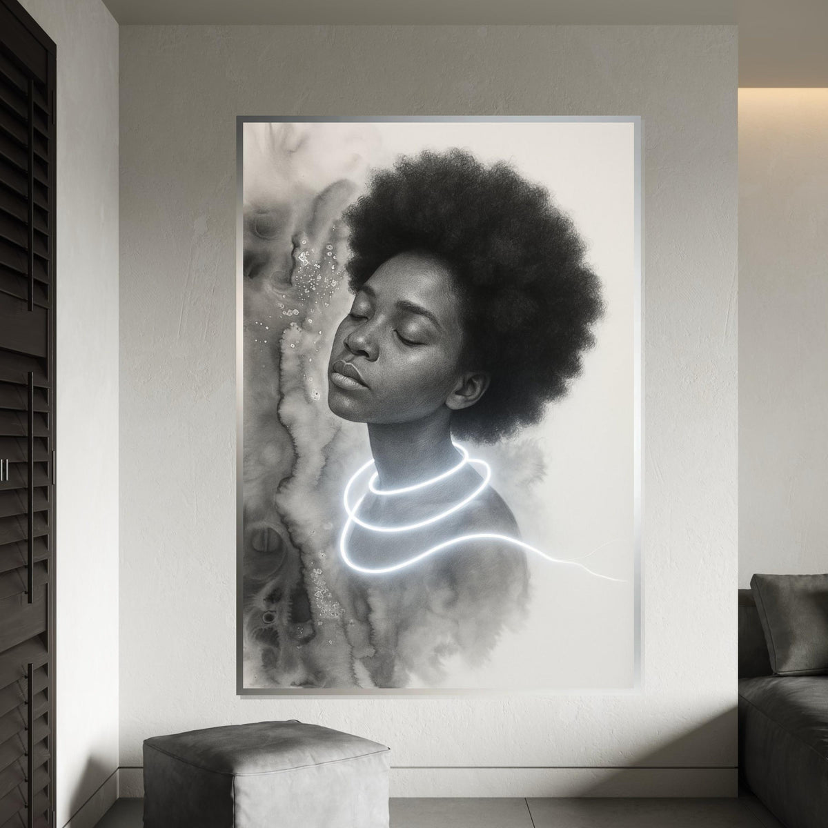 Dreamlike Portrait Canvas, Ethereal Art, Afro Hair Glow, Wall Art Canvas Design, Ready To Hang Decoration