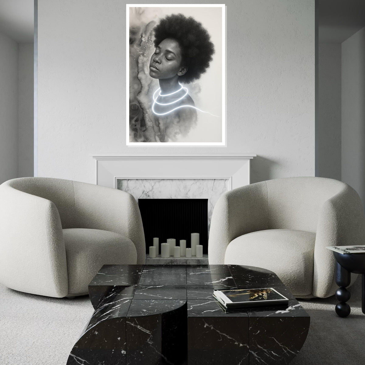 Dreamlike Portrait Canvas, Ethereal Art, Afro Hair Glow, Wall Art Canvas Design, Ready To Hang Decoration
