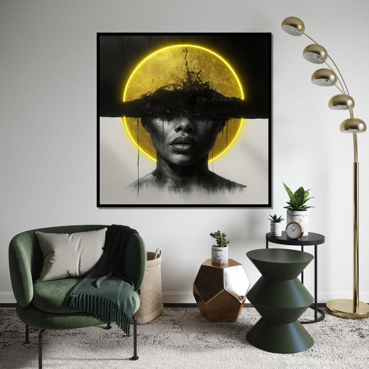 Golden Woman Portrait Canvas, Abstract Face Art, Black and Gold Wall Print, Modern Art Poster, Wall Art Canvas Design, Ready to Hang Decor