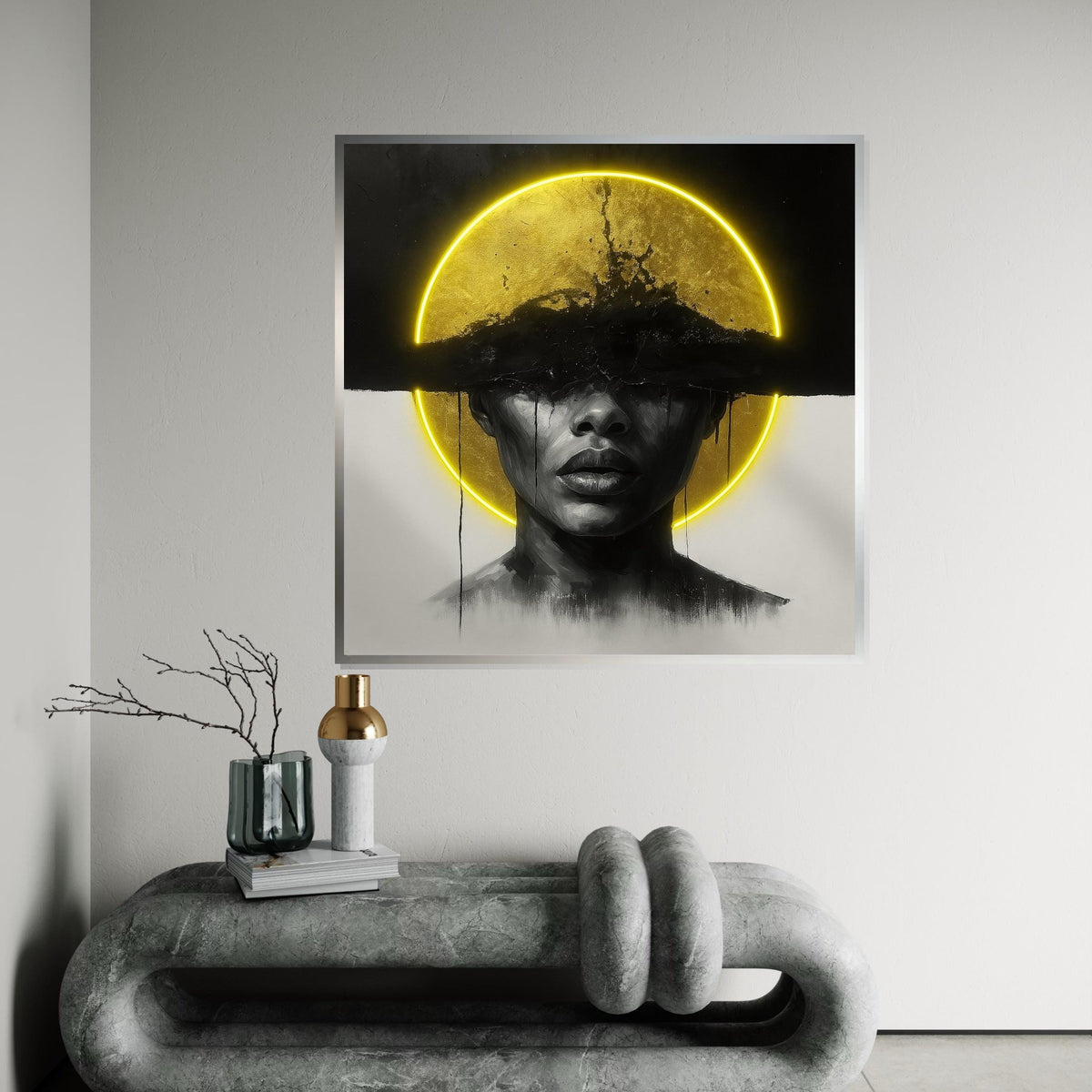 Golden Woman Portrait Canvas, Abstract Face Art, Black and Gold Wall Print, Modern Art Poster, Wall Art Canvas Design, Ready to Hang Decor