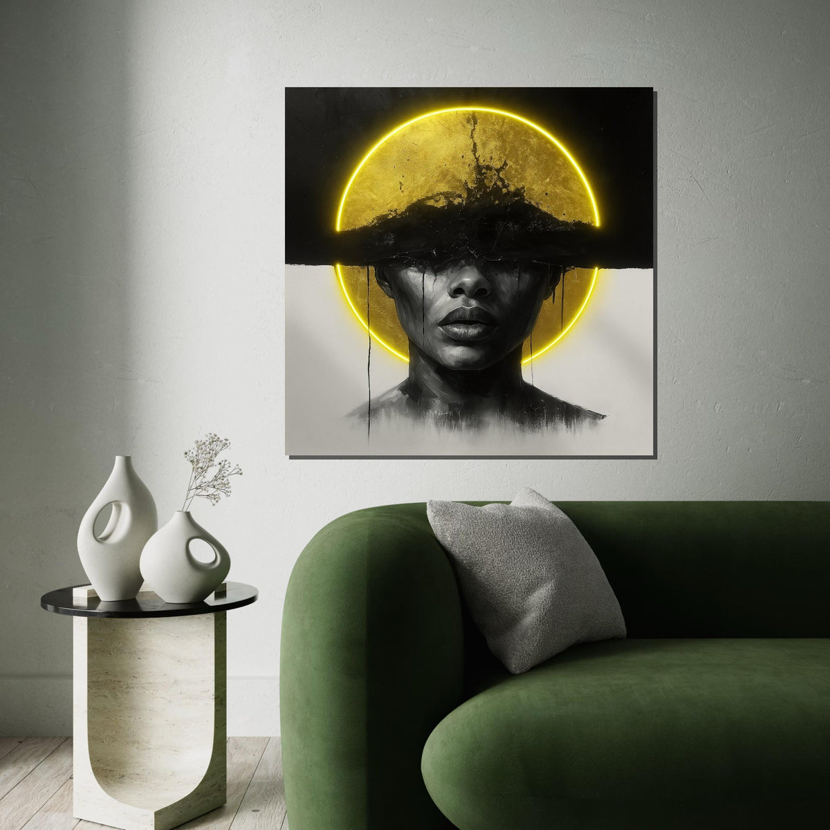 Golden Woman Portrait Canvas, Abstract Face Art, Black and Gold Wall Print, Modern Art Poster, Wall Art Canvas Design, Ready to Hang Decor