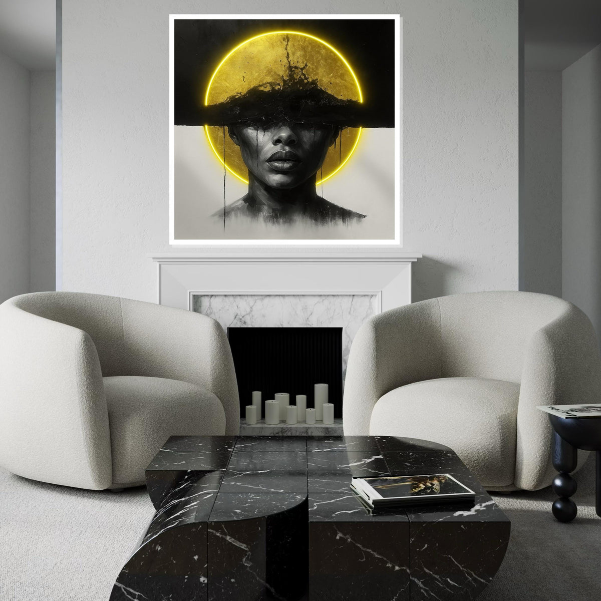 Golden Woman Portrait Canvas, Abstract Face Art, Black and Gold Wall Print, Modern Art Poster, Wall Art Canvas Design, Ready to Hang Decor