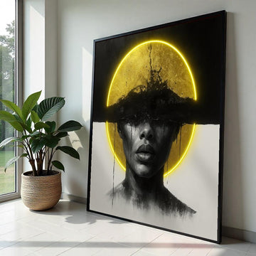 Golden Woman Portrait Canvas, Abstract Face Art, Black and Gold Wall Print, Modern Art Poster, Wall Art Canvas Design, Ready to Hang Decor
