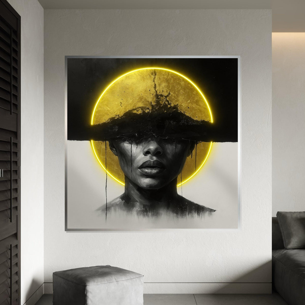 Golden Woman Portrait Canvas, Abstract Face Art, Black and Gold Wall Print, Modern Art Poster, Wall Art Canvas Design, Ready to Hang Decor
