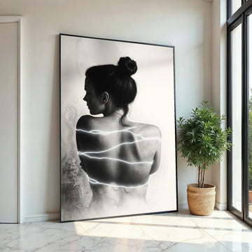 Silhouette Glow Art, Woman with Light Stripes Canvas, Modern Wall Art, Abstract Female Print, Wall Art Canvas Design, Ready to Hang