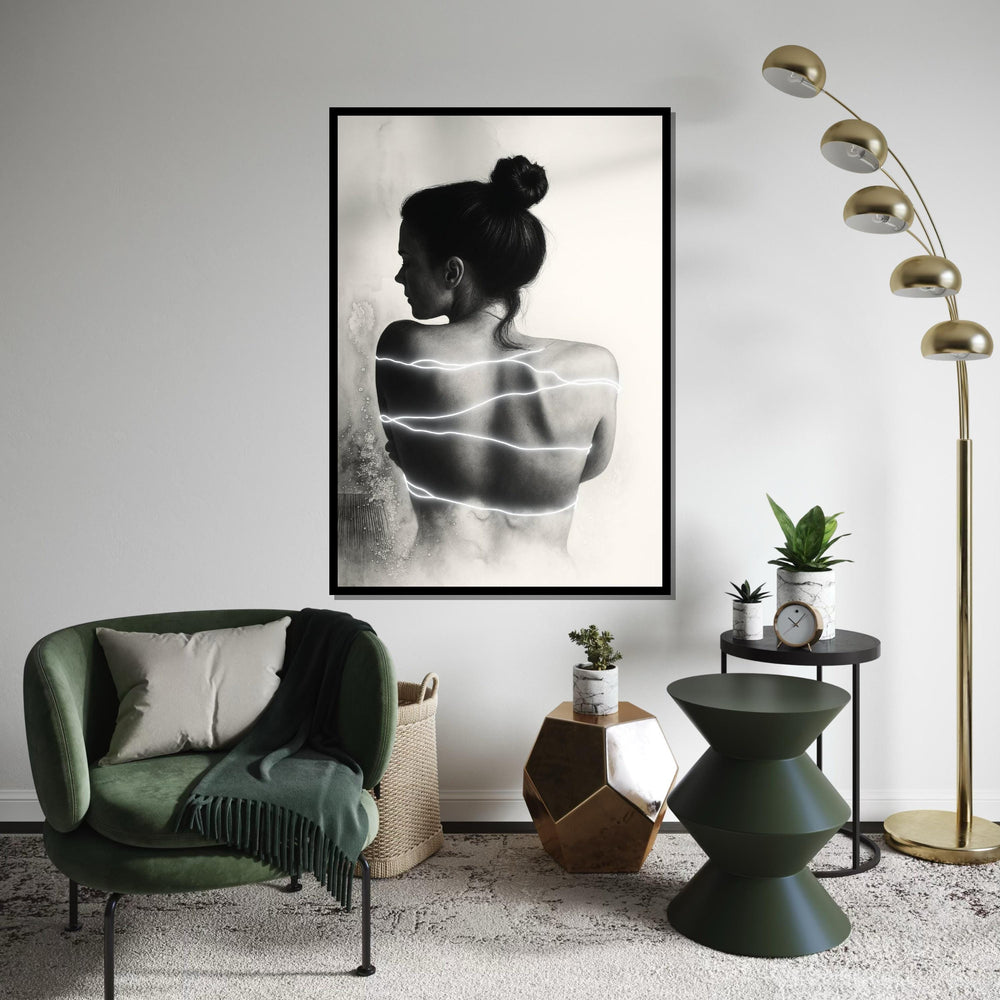 Silhouette Glow Art, Woman with Light Stripes Canvas, Modern Wall Art, Abstract Female Print, Wall Art Canvas Design, Ready to Hang