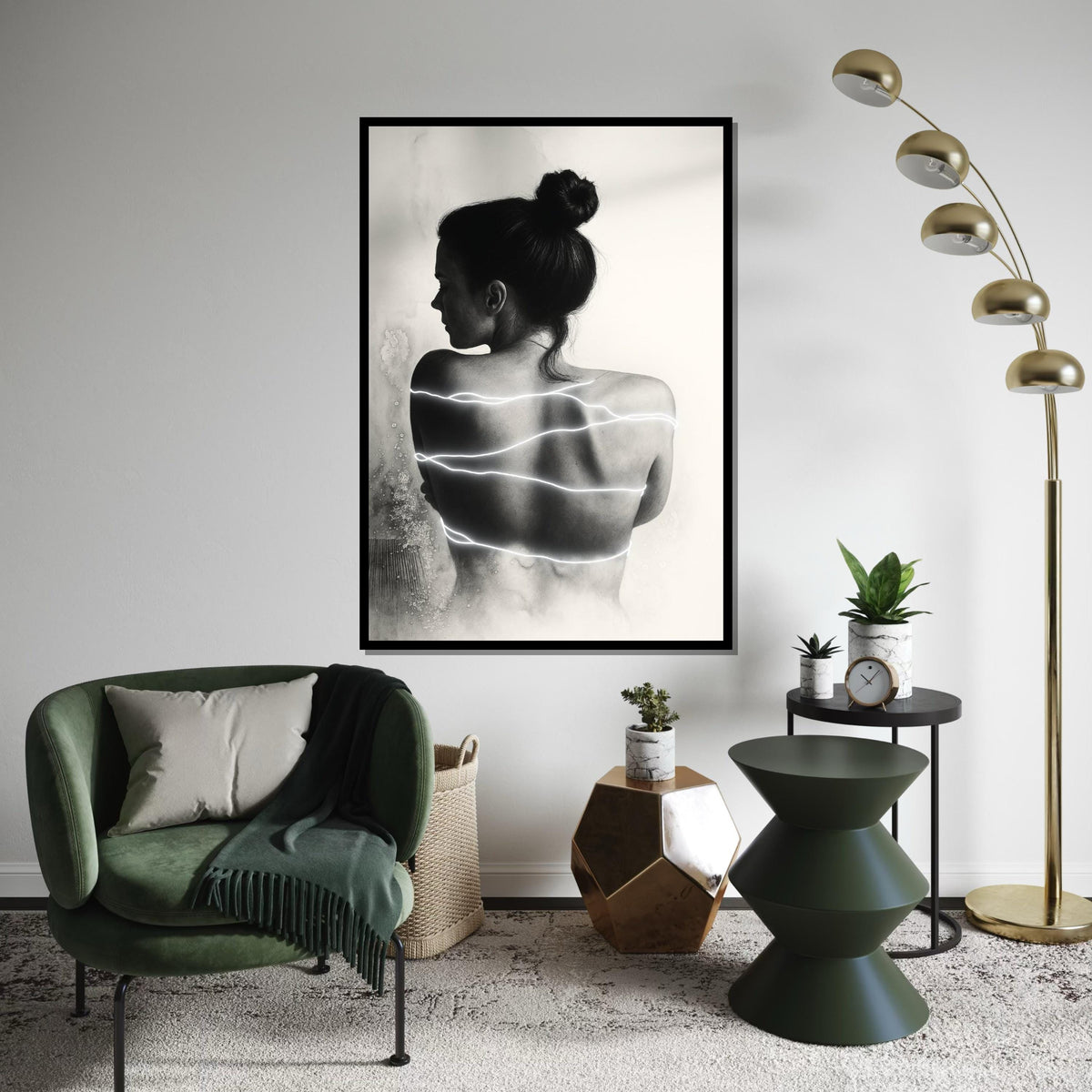 Silhouette Glow Art, Woman with Light Stripes Canvas, Modern Wall Art, Abstract Female Print, Wall Art Canvas Design, Ready to Hang