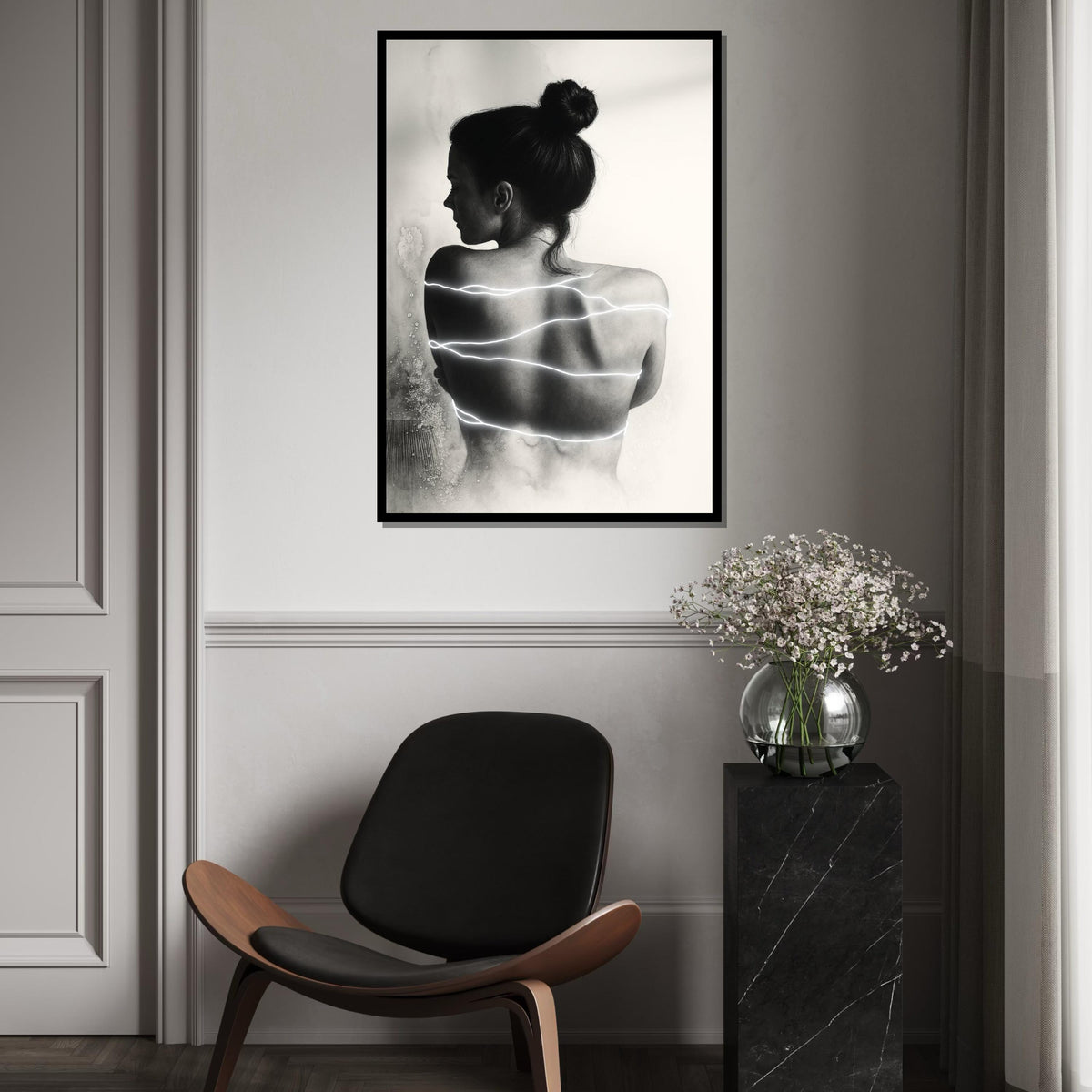 Silhouette Glow Art, Woman with Light Stripes Canvas, Modern Wall Art, Abstract Female Print, Wall Art Canvas Design, Ready to Hang