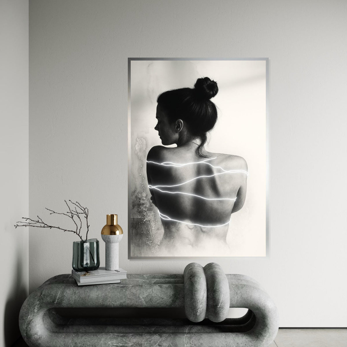Silhouette Glow Art, Woman with Light Stripes Canvas, Modern Wall Art, Abstract Female Print, Wall Art Canvas Design, Ready to Hang