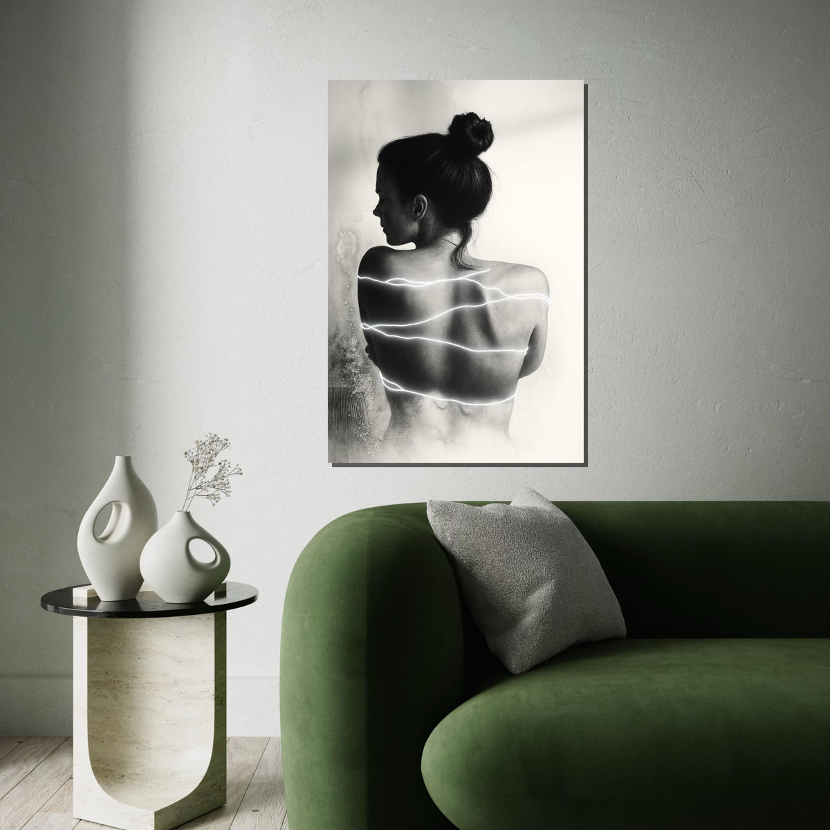 Silhouette Glow Art, Woman with Light Stripes Canvas, Modern Wall Art, Abstract Female Print, Wall Art Canvas Design, Ready to Hang