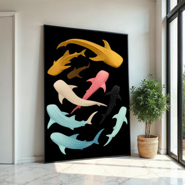 Colorful Whale Shark Canvas, Ocean Animal Wall Art, Multicolor Shark Print, Sea Life Poster, Wall Art Canvas Design, Ready To Hang