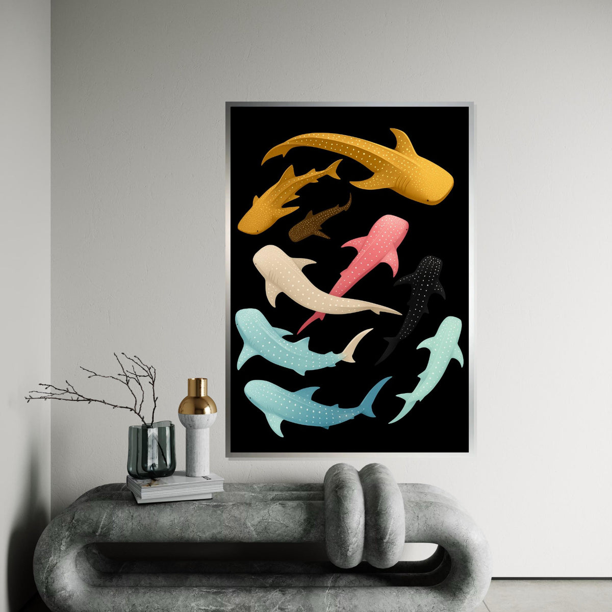 Colorful Whale Shark Canvas, Ocean Animal Wall Art, Multicolor Shark Print, Sea Life Poster, Wall Art Canvas Design, Ready To Hang