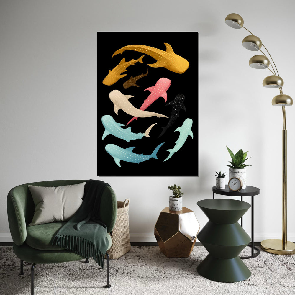 Colorful Whale Shark Canvas, Ocean Animal Wall Art, Multicolor Shark Print, Sea Life Poster, Wall Art Canvas Design, Ready To Hang