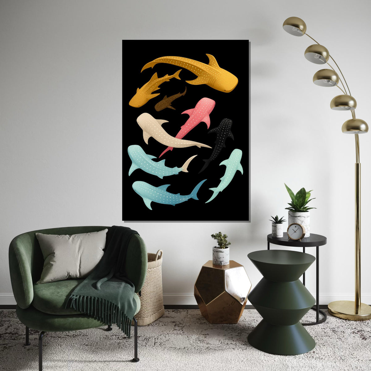 Colorful Whale Shark Canvas, Ocean Animal Wall Art, Multicolor Shark Print, Sea Life Poster, Wall Art Canvas Design, Ready To Hang