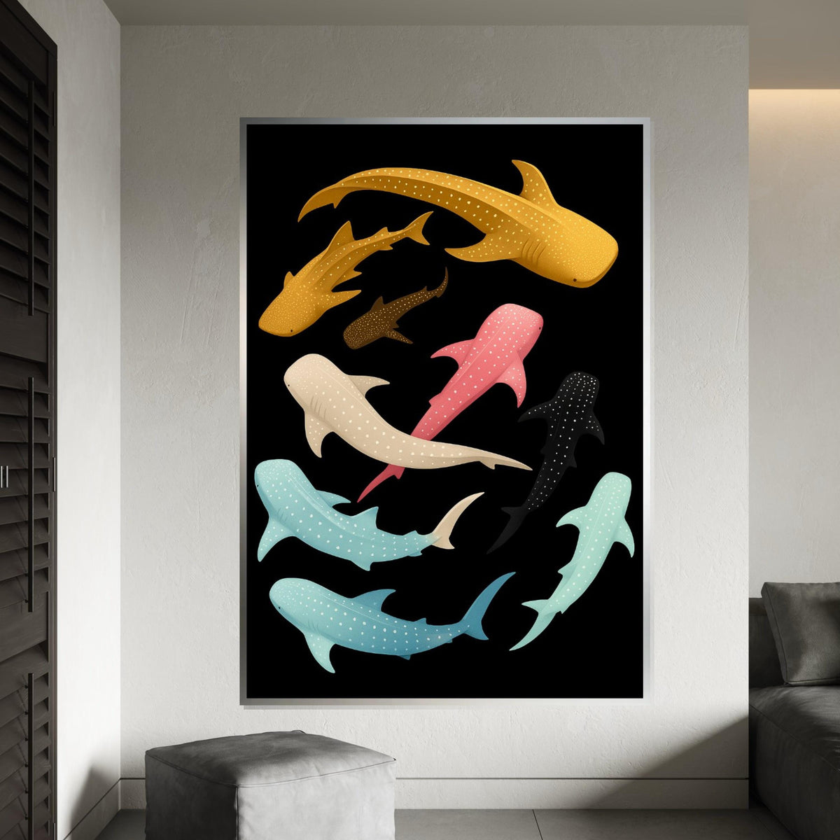 Colorful Whale Shark Canvas, Ocean Animal Wall Art, Multicolor Shark Print, Sea Life Poster, Wall Art Canvas Design, Ready To Hang