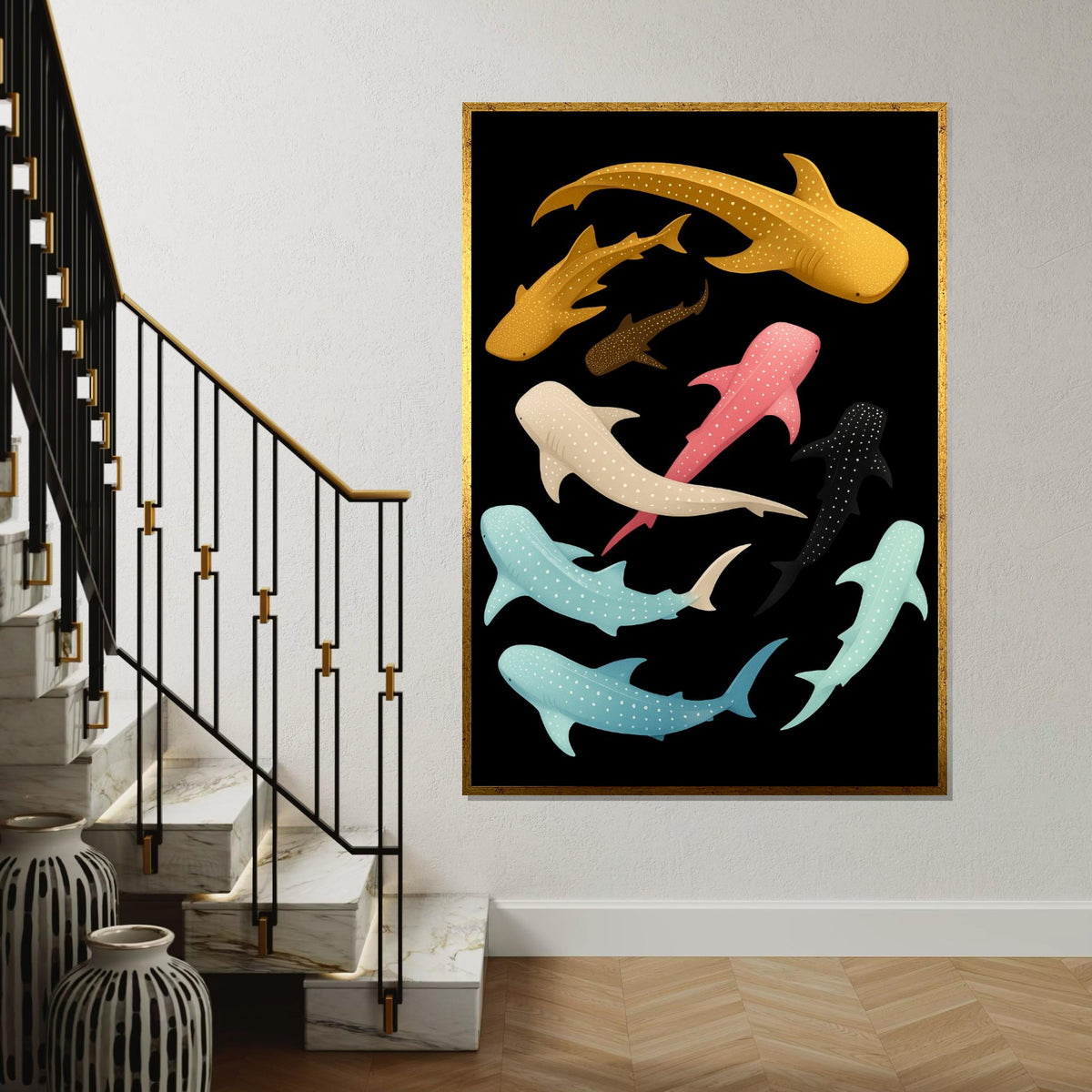 Colorful Whale Shark Canvas, Ocean Animal Wall Art, Multicolor Shark Print, Sea Life Poster, Wall Art Canvas Design, Ready To Hang