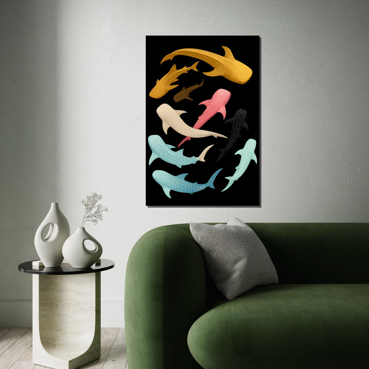 Colorful Whale Shark Canvas, Ocean Animal Wall Art, Multicolor Shark Print, Sea Life Poster, Wall Art Canvas Design, Ready To Hang