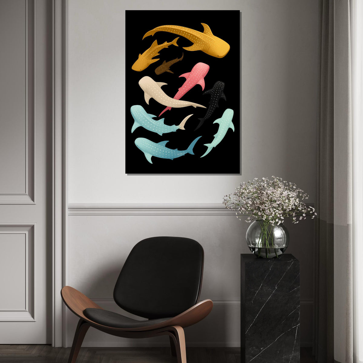 Colorful Whale Shark Canvas, Ocean Animal Wall Art, Multicolor Shark Print, Sea Life Poster, Wall Art Canvas Design, Ready To Hang
