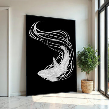 Abstract Shark Canvas Art, Elegant Shark Wall Print, Marine Life Poster, Wall Art Canvas Design, Ready to Hang Decoration