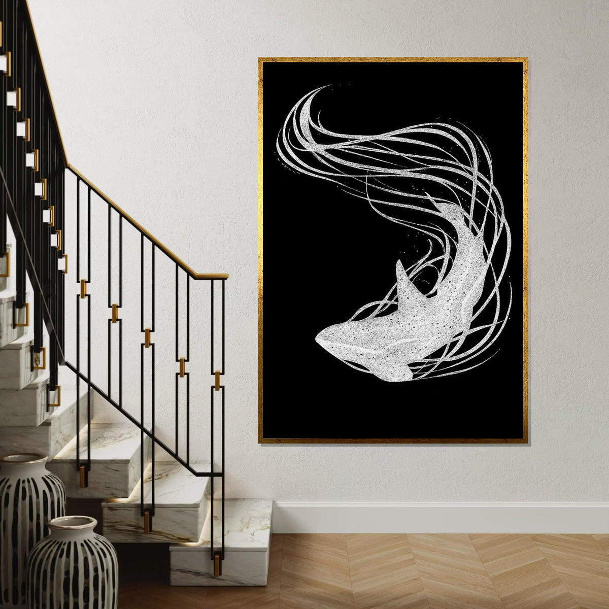 Abstract Shark Canvas Art, Elegant Shark Wall Print, Marine Life Poster, Wall Art Canvas Design, Ready to Hang Decoration