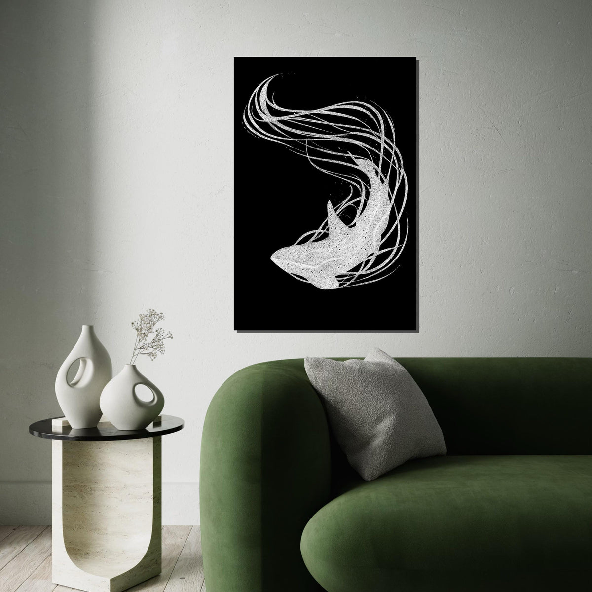 Abstract Shark Canvas Art, Elegant Shark Wall Print, Marine Life Poster, Wall Art Canvas Design, Ready to Hang Decoration