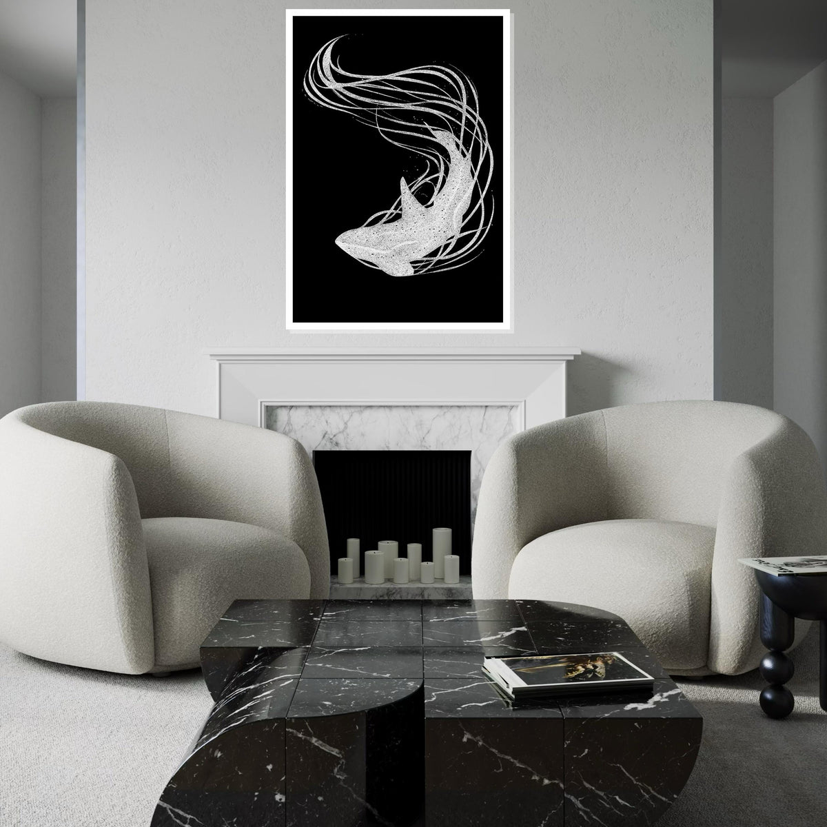 Abstract Shark Canvas Art, Elegant Shark Wall Print, Marine Life Poster, Wall Art Canvas Design, Ready to Hang Decoration