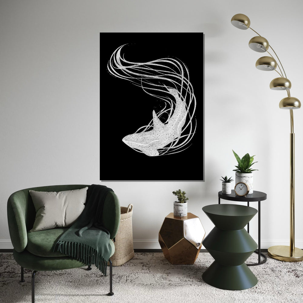 Abstract Shark Canvas Art, Animal Decor, Elegant Shark Wall Print, Marine Life Poster, Wall Art Canvas Design, Ready to Hang Decoration