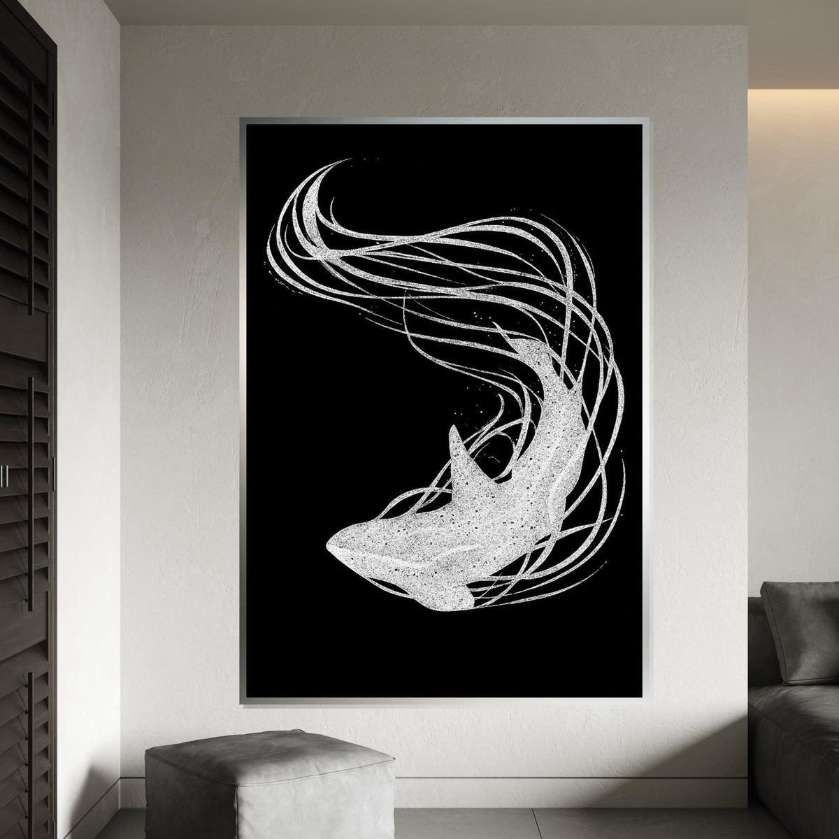 Abstract Shark Canvas Art, Elegant Shark Wall Print, Marine Life Poster, Wall Art Canvas Design, Ready to Hang Decoration