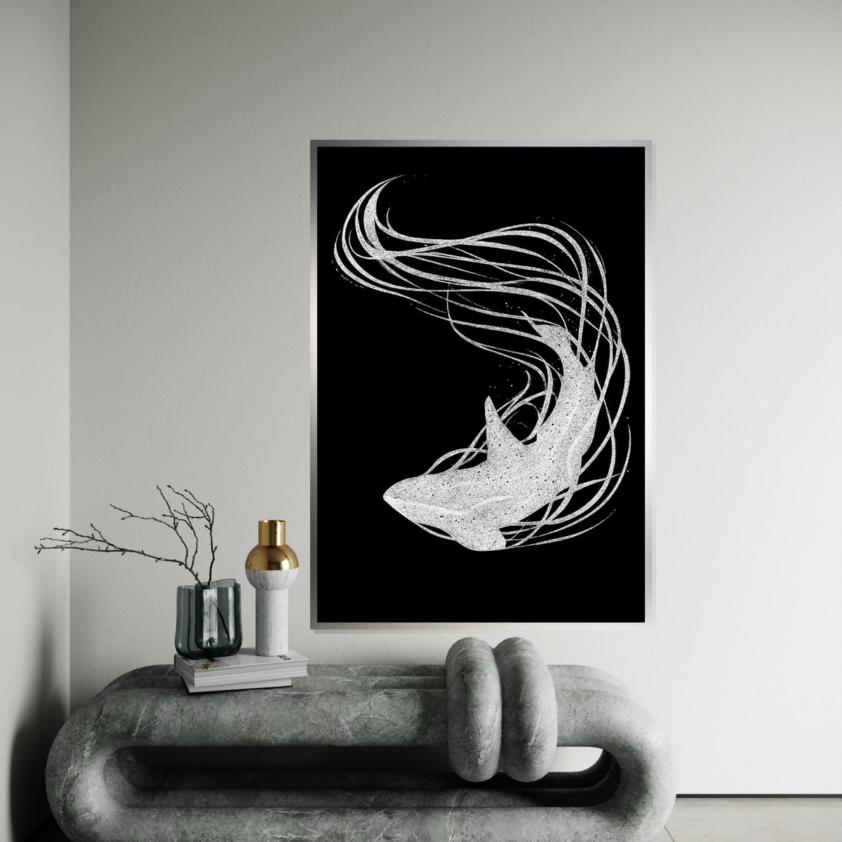 Abstract Shark Canvas Art, Elegant Shark Wall Print, Marine Life Poster, Wall Art Canvas Design, Ready to Hang Decoration
