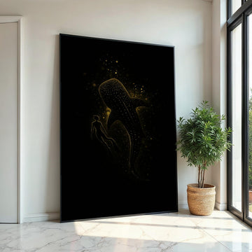 Glowing Whale Shark Canvas, Diver with Whale Shark Art, Marine Life Wall Art Canvas Design, Starry Ocean Decor, Ready to Hang