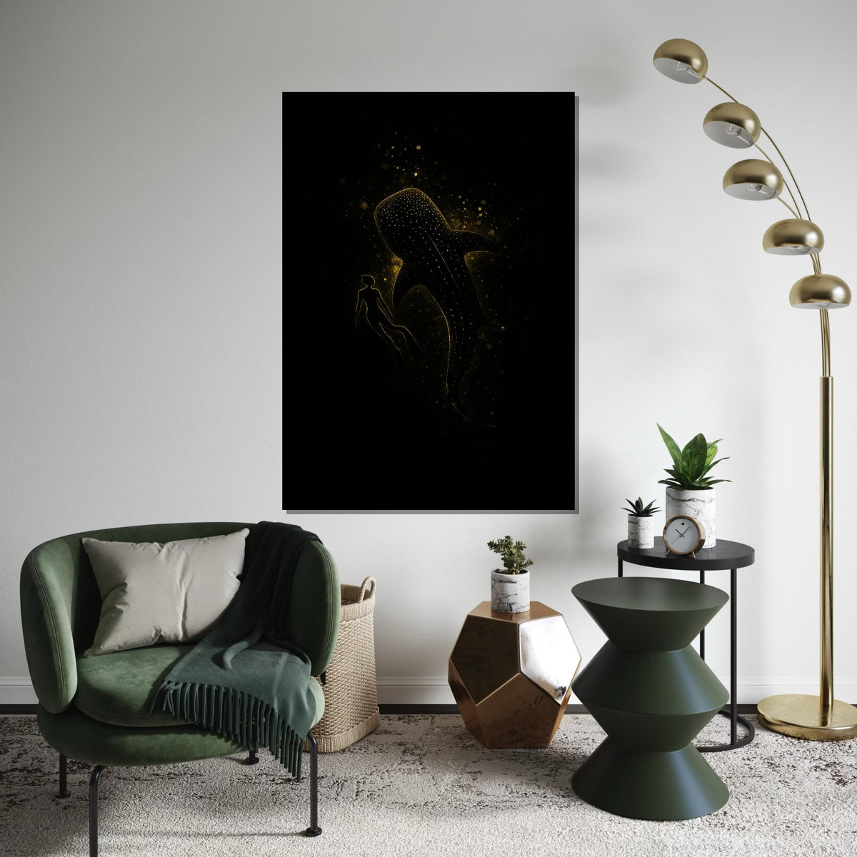 Glowing Whale Shark Canvas, Diver with Whale Shark Art, Marine Life Wall Art Canvas Design, Starry Ocean Decor, Ready to Hang