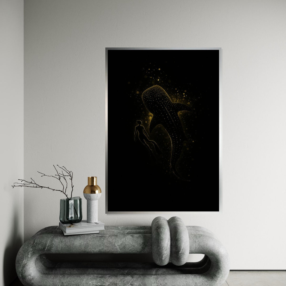 Glowing Whale Shark Canvas, Diver with Whale Shark Art, Marine Life Wall Art Canvas Design, Starry Ocean Decor, Ready to Hang