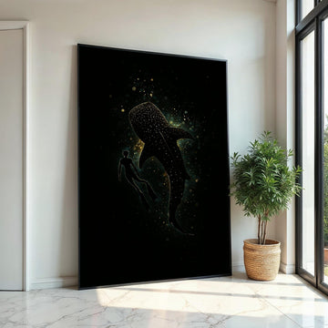 Whale Shark Canvas, Cosmic Ocean Diver Art, Marine Life Poster, Wall Art Canvas Design, Ready To Hang Decoration, Underwater Starry Scene