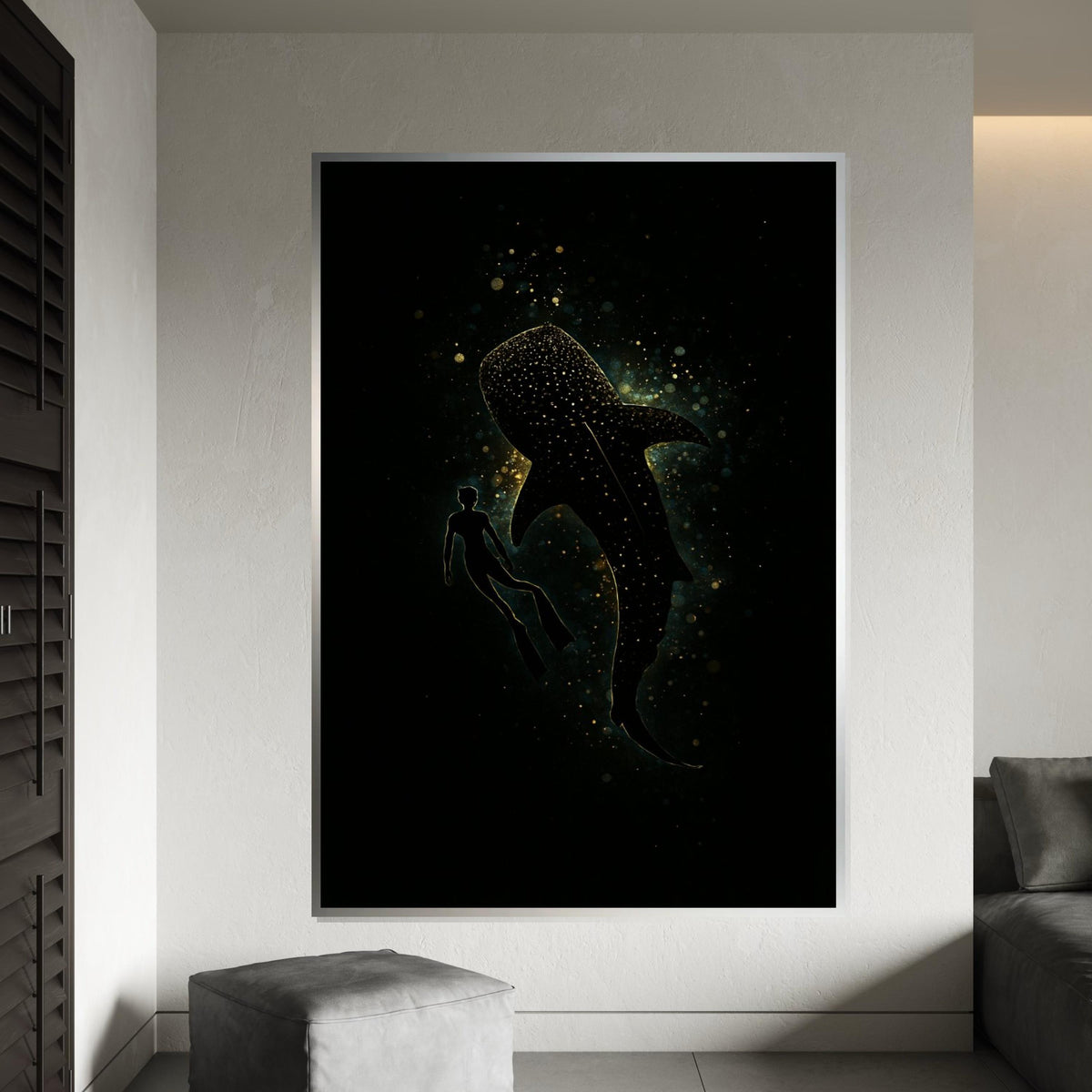Whale Shark Canvas, Cosmic Ocean Diver Art, Marine Life Poster, Wall Art Canvas Design, Ready To Hang Decoration, Underwater Starry Scene