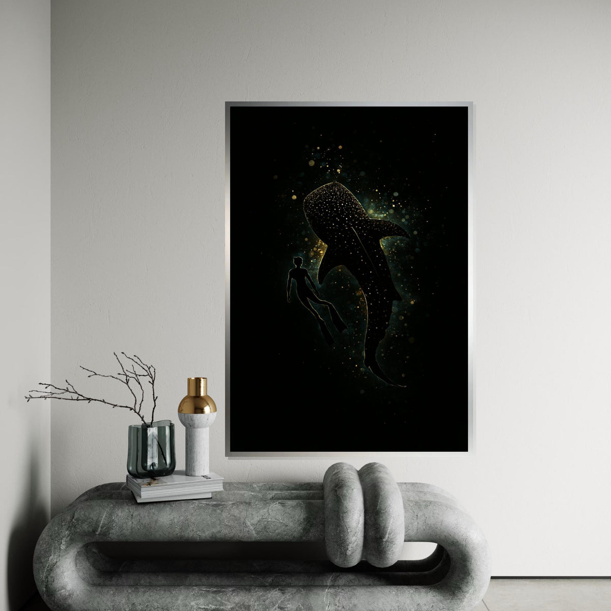 Whale Shark Canvas, Cosmic Ocean Diver Art, Marine Life Poster, Wall Art Canvas Design, Ready To Hang Decoration, Underwater Starry Scene