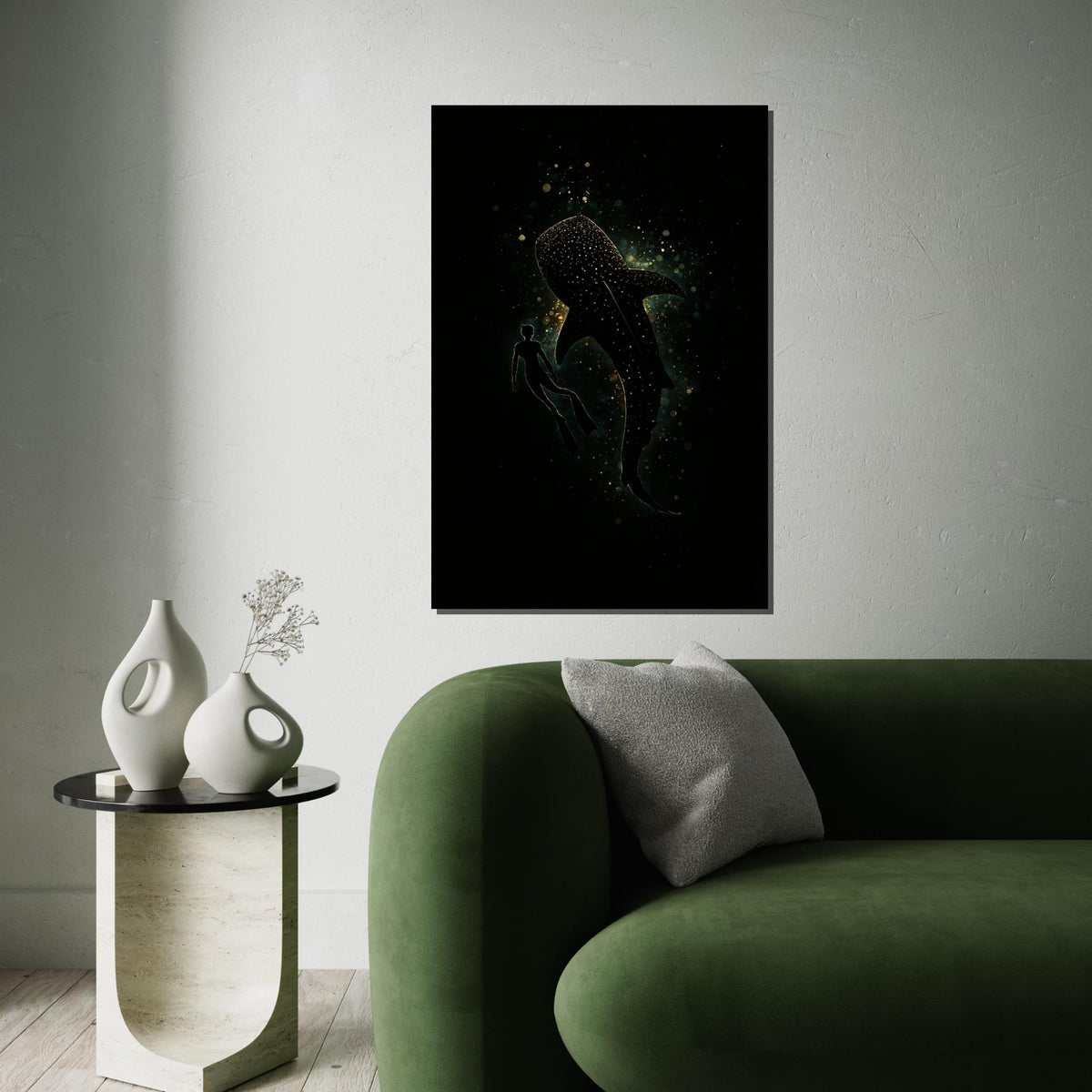 Whale Shark Canvas, Cosmic Ocean Diver Art, Marine Life Poster, Wall Art Canvas Design, Ready To Hang Decoration, Underwater Starry Scene