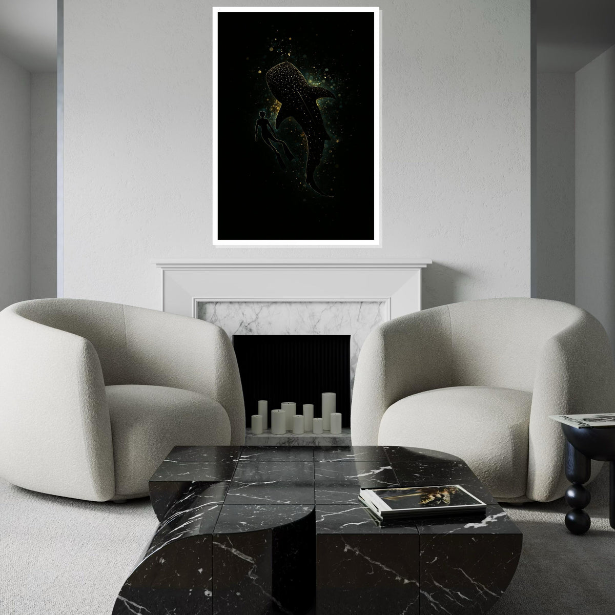 Whale Shark Canvas, Cosmic Ocean Diver Art, Marine Life Poster, Wall Art Canvas Design, Ready To Hang Decoration, Underwater Starry Scene