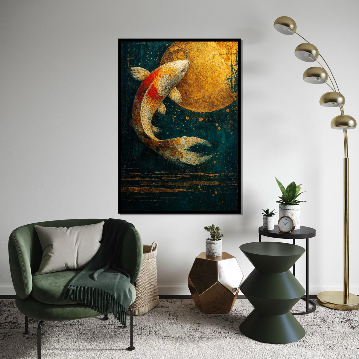 Golden Koi Fish Canvas, Abstract Aquatic Art, Koi Fish Wall Decor, Elegant Canvas Design, Framed Canvas Ready to Hang Decoration