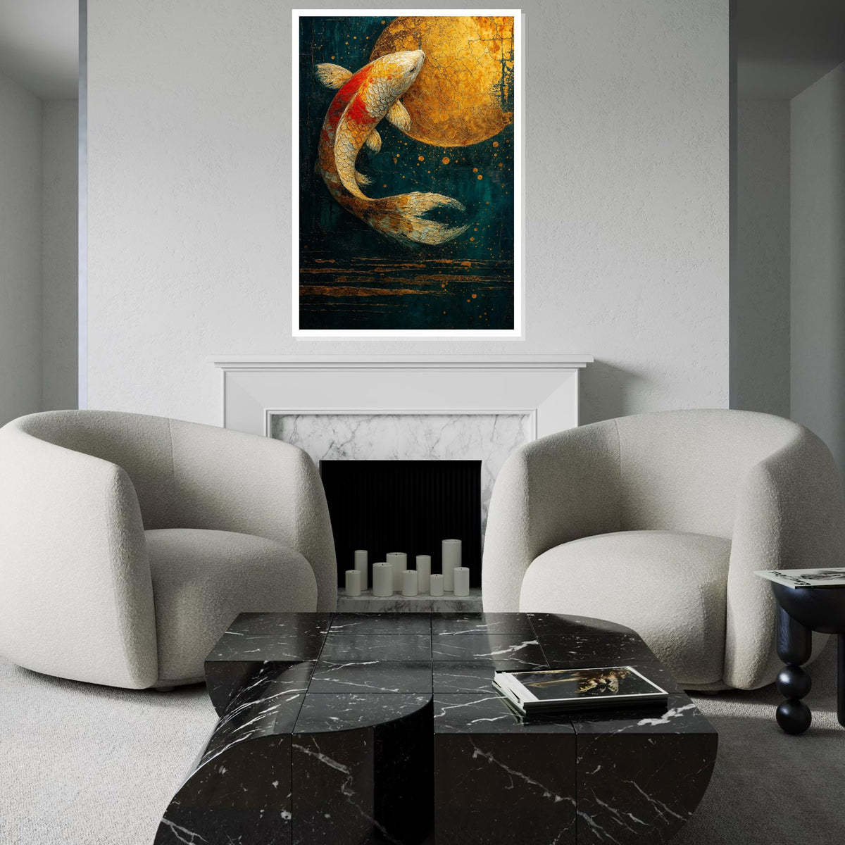 Golden Koi Fish Canvas, Abstract Aquatic Art, Koi Fish Wall Decor, Elegant Canvas Design, Framed Canvas Ready to Hang Decoration