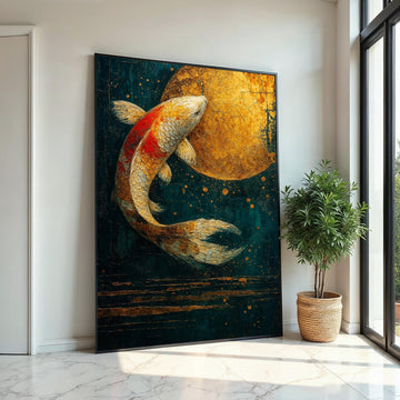 Golden Koi Fish Canvas, Abstract Aquatic Art, Koi Fish Wall Decor, Elegant Canvas Design, Framed Canvas Ready to Hang Decoration