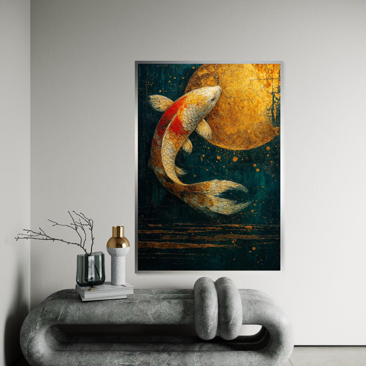 Golden Koi Fish Canvas, Abstract Aquatic Art, Koi Fish Wall Decor, Elegant Canvas Design, Framed Canvas Ready to Hang Decoration