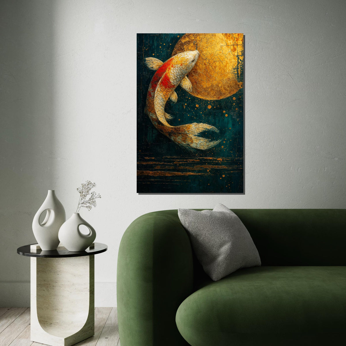 Golden Koi Fish Canvas, Abstract Aquatic Art, Koi Fish Wall Decor, Elegant Canvas Design, Framed Canvas Ready to Hang Decoration