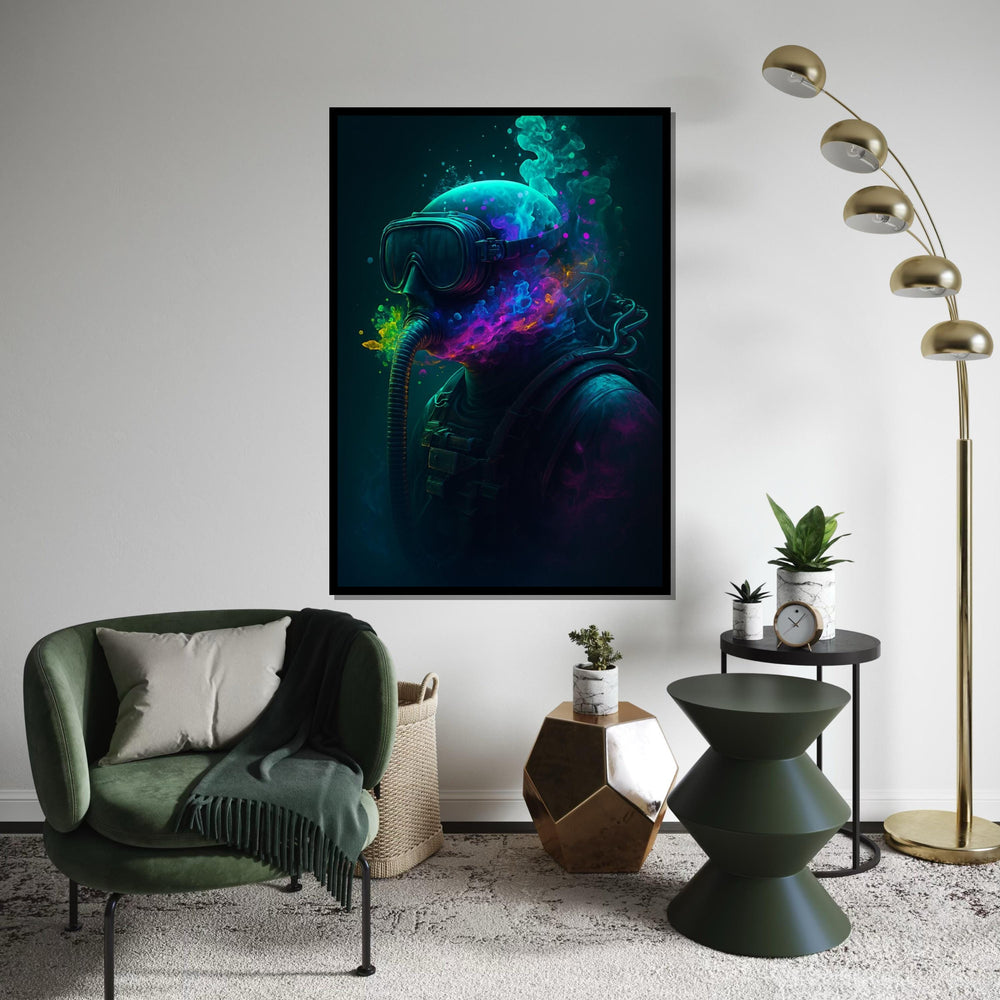 Underwater Psychedelic Diver Canvas, Colorful Deep Sea Wall Art, Surreal Ocean Diver Poster, Trippy Scuba Art Print, Wall Art Canvas Design