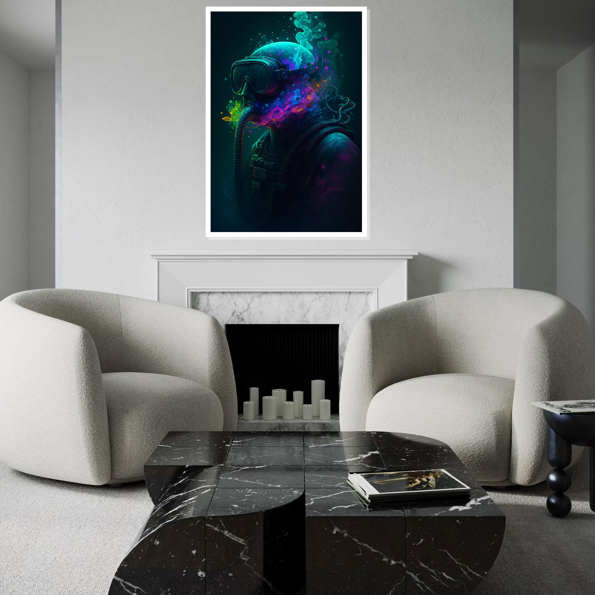 Underwater Psychedelic Diver Canvas, Colorful Deep Sea Wall Art, Surreal Ocean Diver Poster, Trippy Scuba Art Print, Wall Art Canvas Design