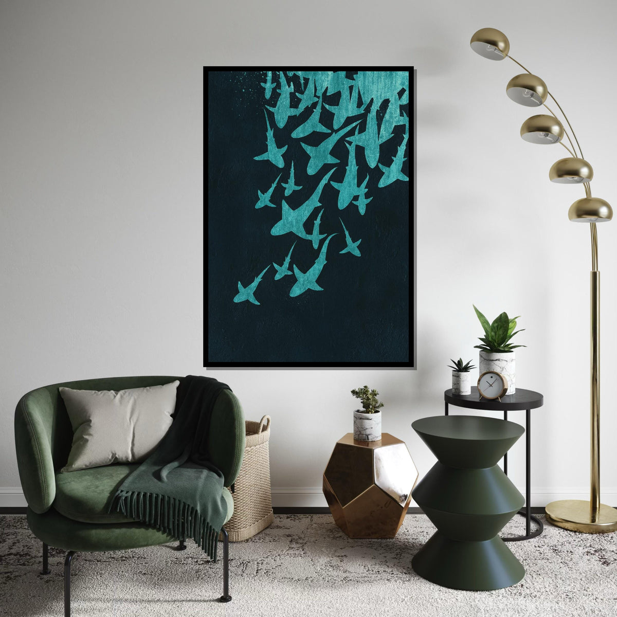 Shark Silhouette Canvas, Ocean Wall Art, Sea Life Poster, Underwater Canvas Design, Wall Art Canvas, Ready to Hang Decoration